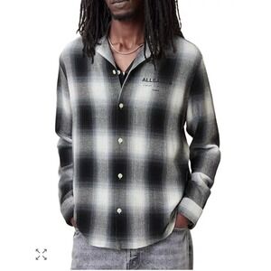 ALLSAINTS Underfade Check Relaxed Fit Button Down Camp Shirt size Large